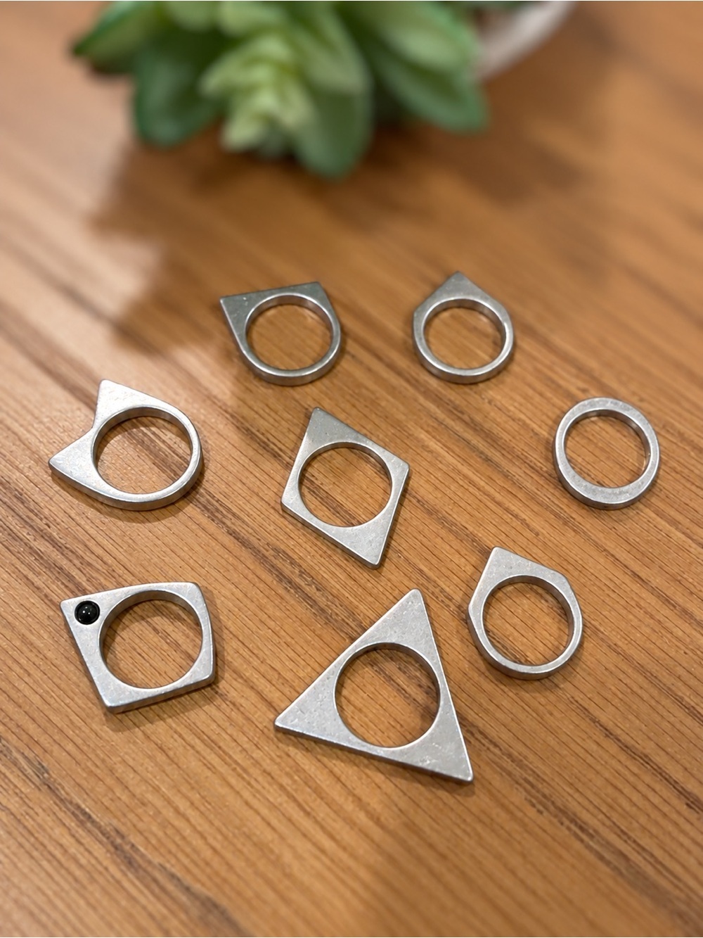 Modernist Geometric Silver-Tone Ring Lot – 8 Sculptural Statement Rings